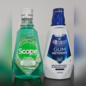 Crest Scope & Pro-Health Gum Detoxify Mouthwash Set, 2 Big Bottles, 1L Ea. New